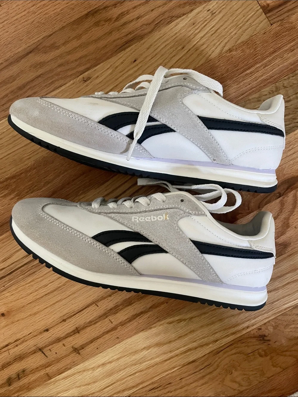 Reebok White, Light Gray and Black Retro Running Sneakers